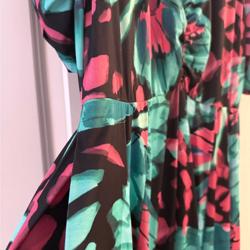 Torrid Black and Teal Floral Midi Dress - Picture 5 of 8
